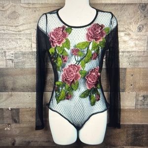 Charlotte Ruse Black Floral Mesh Body Suit